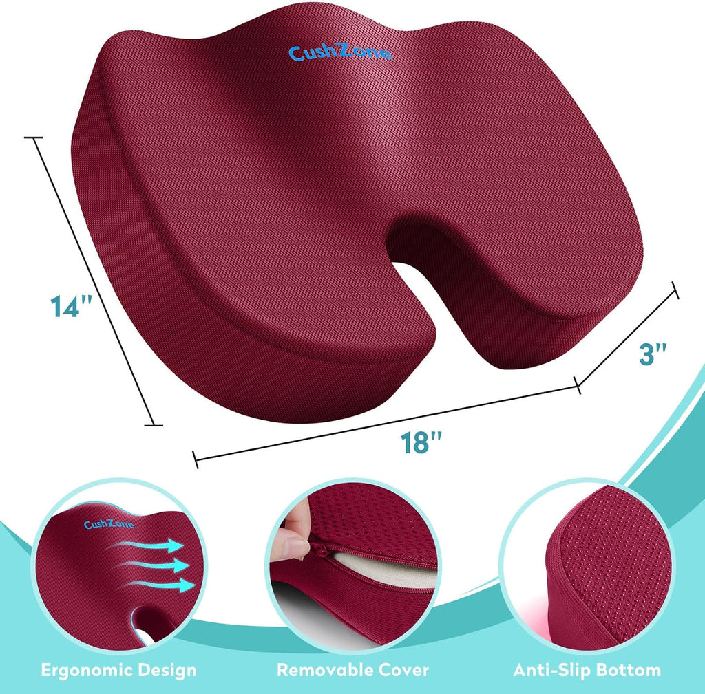 CushZone Office Chair Seat Cushion, Cooling Gel Enhanced Memory Foam Cushion for Long Sitting - Back, Sciatica, Coccyx, Tailbone Pillow - f…
