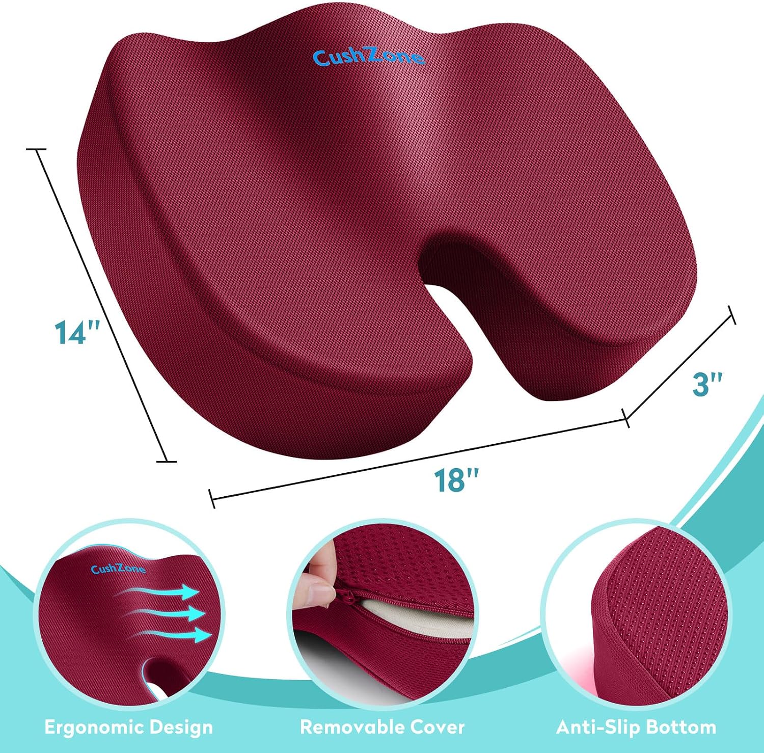CushZone Office Chair Seat Cushion, Cooling Gel Enhanced Memory Foam Cushion for Long Sitting - Back, Sciatica, Coccyx, Tailbone Pillow - f…
