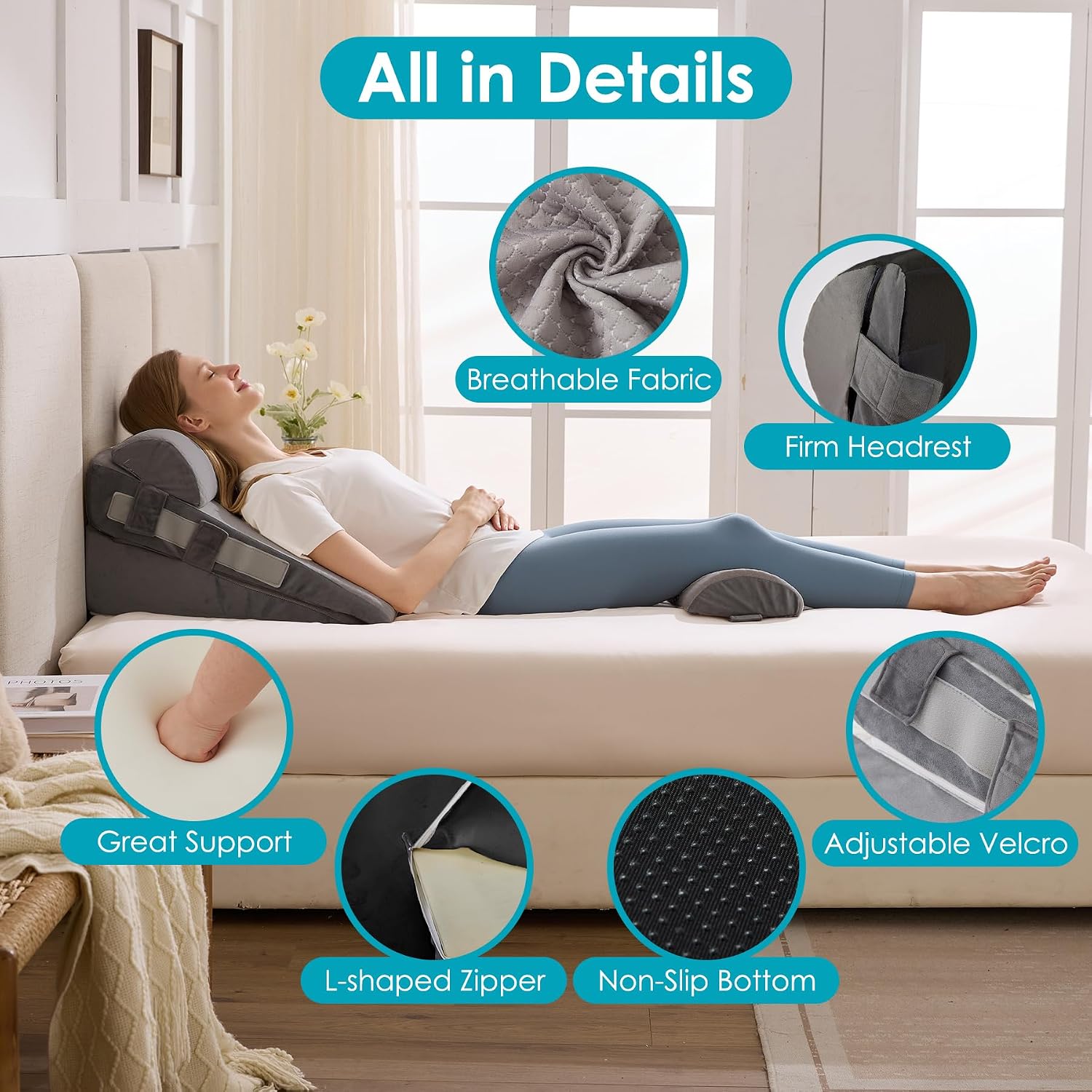 Wgakced 3Pcs Wedge Pillow Set for After Surgery, Acid Reflux Relief, Adjustable Bed Wedge Pillows for Sleeping, Anti Snore, Memory Foam Trian…