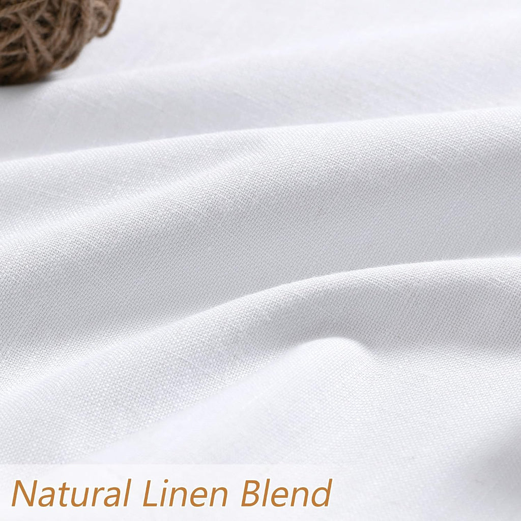 Guken White 100% Blackout Linen Curtains 144 Inch Length 2 Panels Set for Living Room Bedroom Back Tab Thermal Insulated Black Out Drapes R…