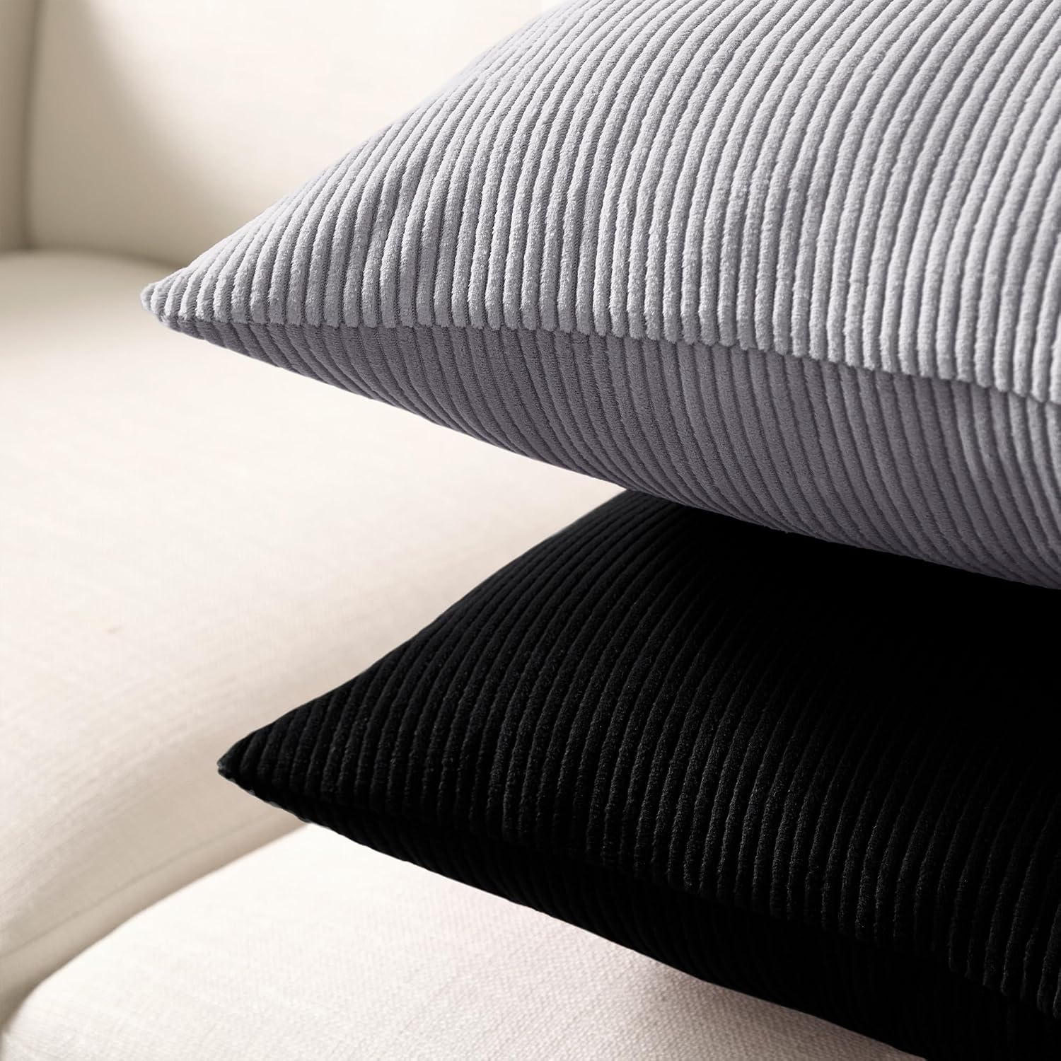 EncasaXO Encasa XO Corduroy Throw Pillows Covers 18"x18", Set of 2 Soft Textured Striped Boho Pillow Covers | Decorative and Cozy Cushion C…