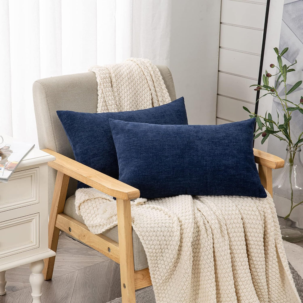 Gawamay Lumbar Support Pillow Decorative Rectangle Throw Pillow Covers 12"x20" Inch Set of 2, Soft Chenille Pillowcase for Living Room Bedr…