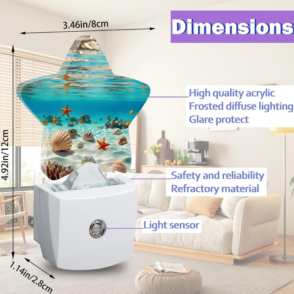 Energy Efficient Nightlights Plug in Wall, Shells Starfish Night Light for Kids Bedroom Decorative, Ocean Coral Dusk-to-Dawn Sensor Sleep…