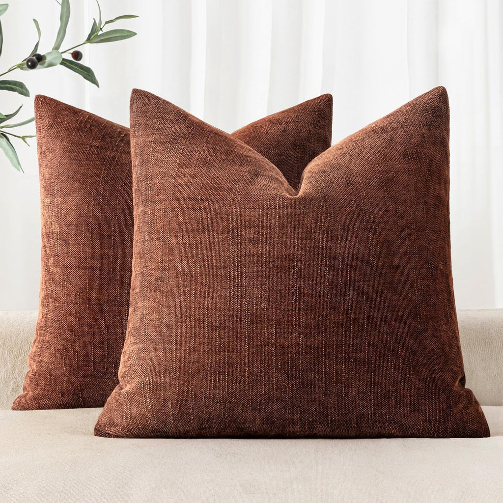 MIULEE Textured Couch Pillow Covers 20x20 Inch Pack of 2, Red Taupe Soft Thick Solid Decorative Chenille Throw Pillows Neutral Farmhouse…