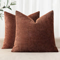 MIULEE Textured Couch Pillow Covers 18x18 Inch Pack of 2, Red Taupe Soft Thick Solid Decorative Chenille Throw Pillows Neutral Farmhouse…