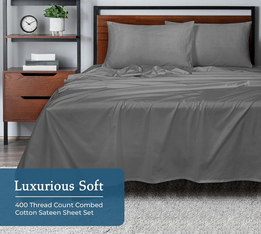 Royalelinens ROYALE LINENS 400 Thread Count 100% American Grown Cotton 4 Piece Sateen Queen Sheet Set - 1 Fitted Sheet, 1 Flat Sheet, 2 Pil…