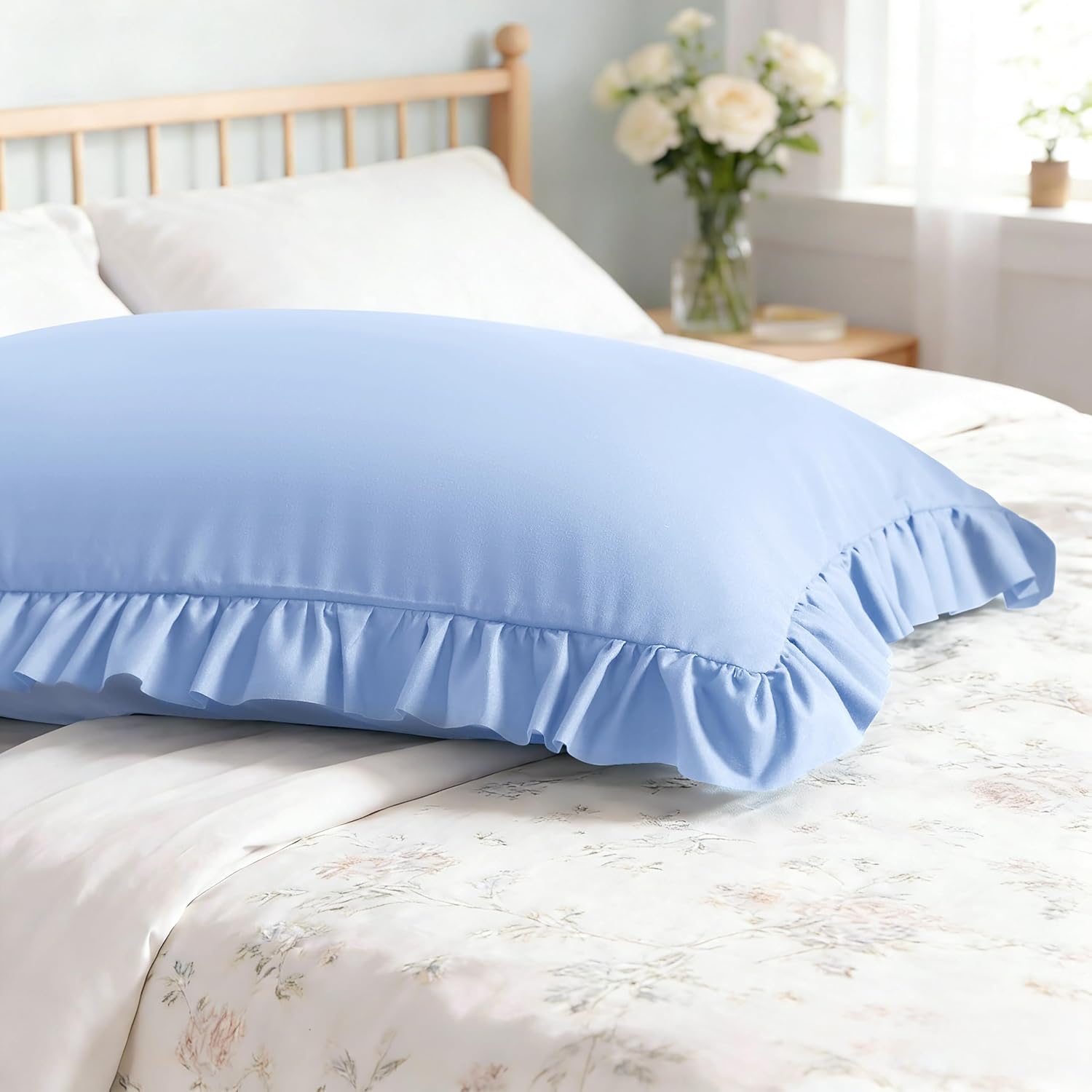 Aerlomi Ruffled Pillowcases, Standard Pillow Shams 20x26 Set of 2, Brushed Microfiber with Envelope Closure, Soft Wrinkle-Resistant,…