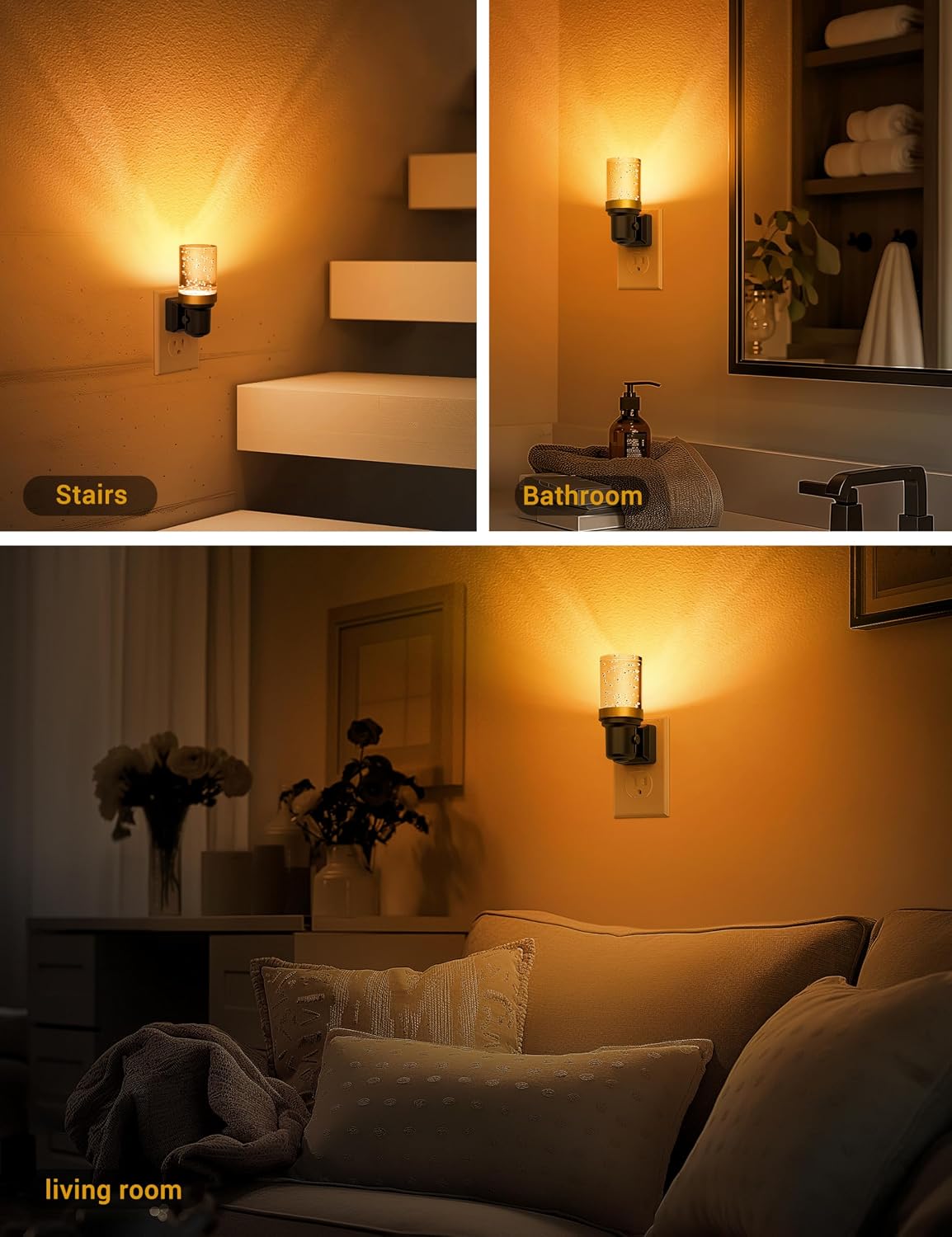 JandCase Night Light Amber, Dimmable Night Lights Plug into Wall, Auto On/Off Light Sensor Nightlight, 0-100LM Brightness LED Night…