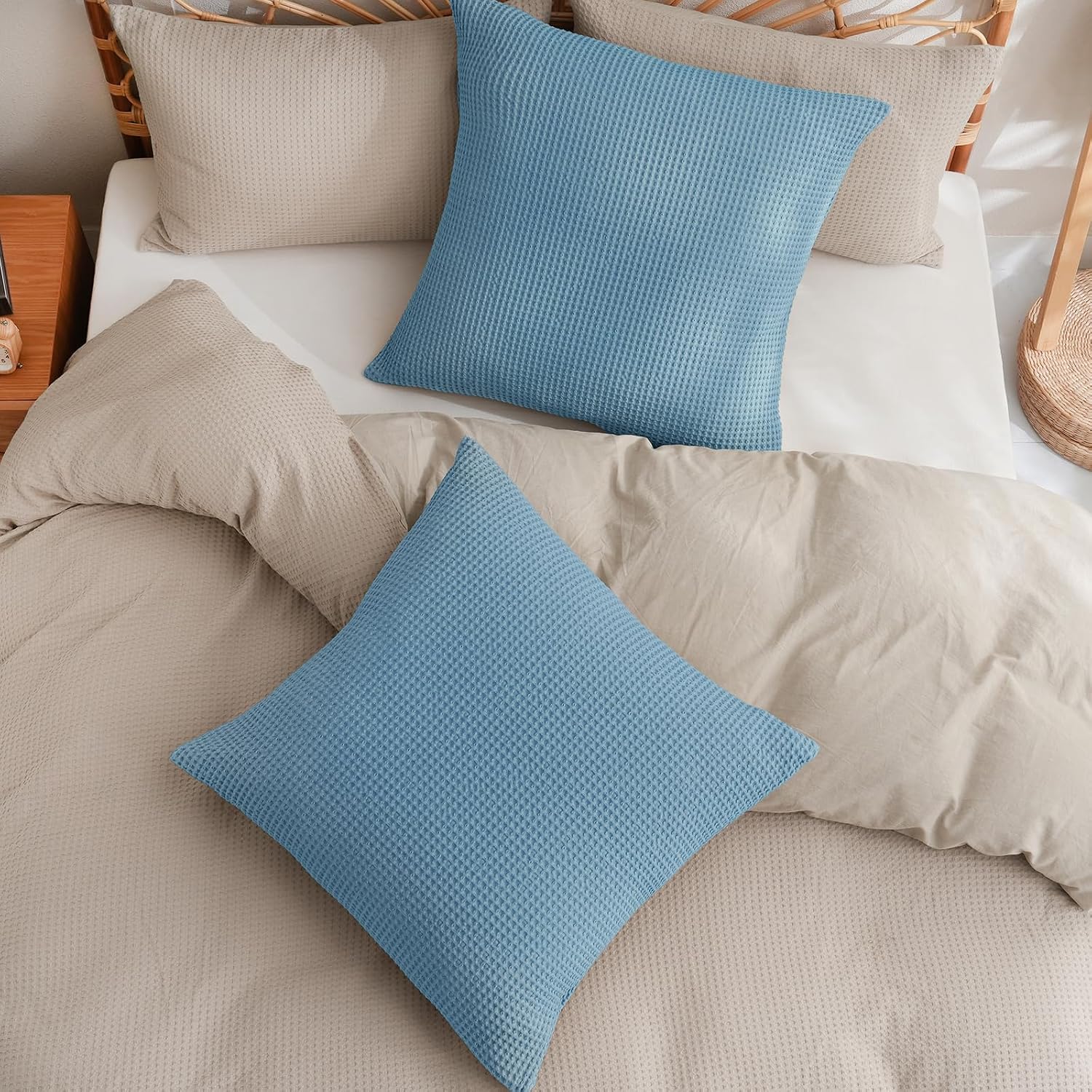Phf 100% Cotton Waffle Weave Throw Pillow Cover, 22" x 22", No Filling, 2 Pack Elegant Home Decorative Square Throw Pillow Covers for Bed C…