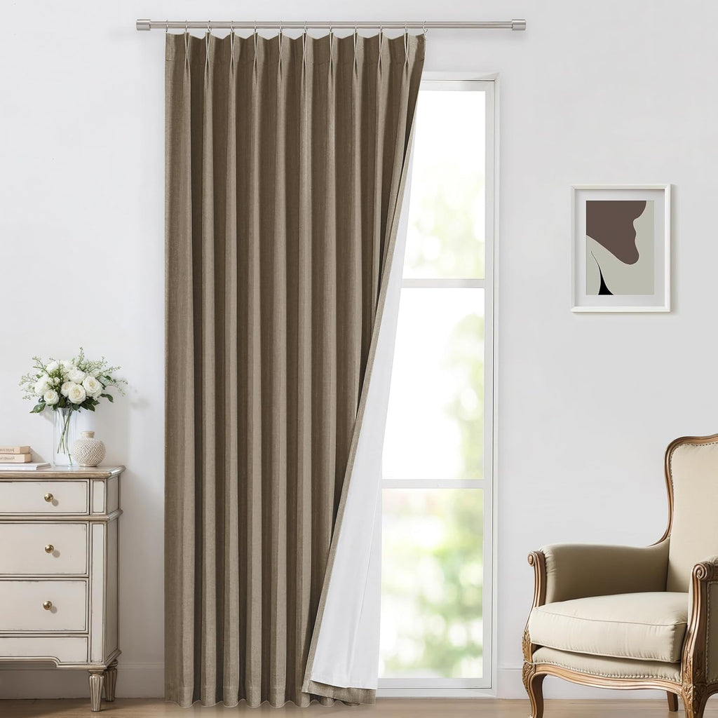 VisionHome Vision Home Brown Pinch Pleated Full Blackout Curtains Linen Blended 60" Wide Thermal Insulated Window Panels 120 inch for Bedro…
