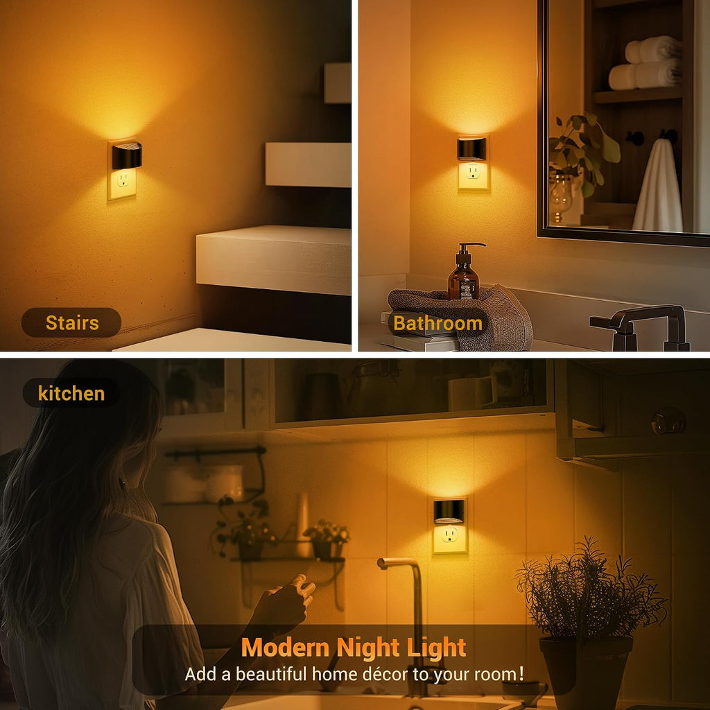 JandCase Night Light, Modern Night Lights Plug into Wall,2 Pack Dusk to Dawn Sensor Nightlight, Amber Brightness Adjustable Nightlight for…
