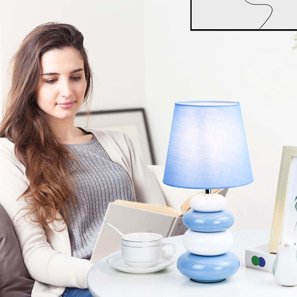 Ange Light Blue Small Table Lamp for Living Room as Bedside Table Lamp for Bedroom, Modern Ceramic Kids Night Table…