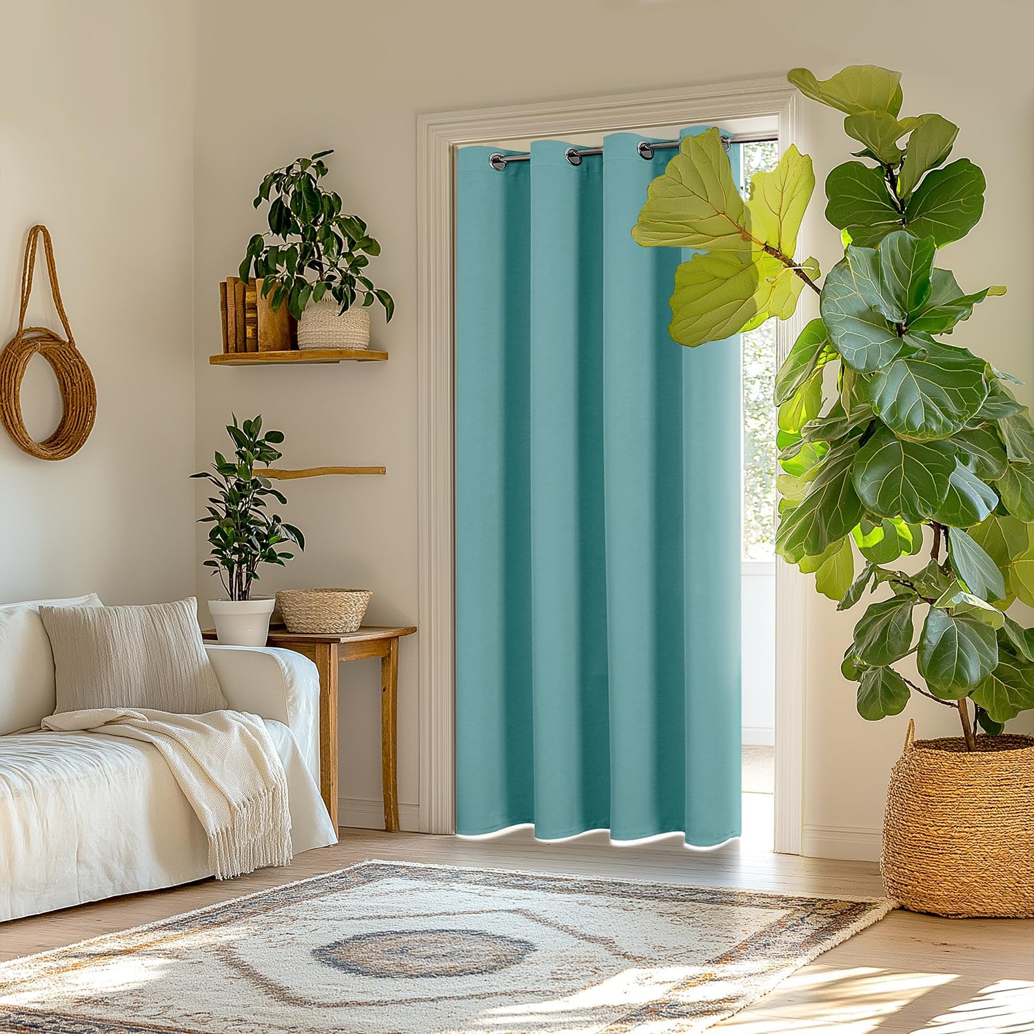 ChrisDowa Blackout Curtains 80 Inches Long for Doorways and Closets, Thermal Insulated Temporary Room Dividers (1 Panel, Aqua, 42 x 80 Inch…