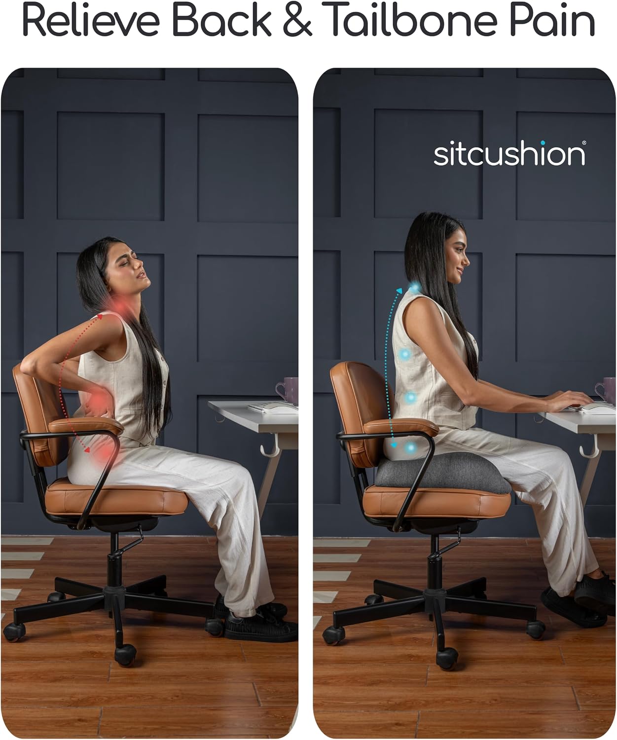 Sitcushion Extra Large Seat Cushions for Office Chairs – Gaming Chair Seat Cushion and Sciatica Pillow for Back Pain. Orthopedic Coccyx Cus…