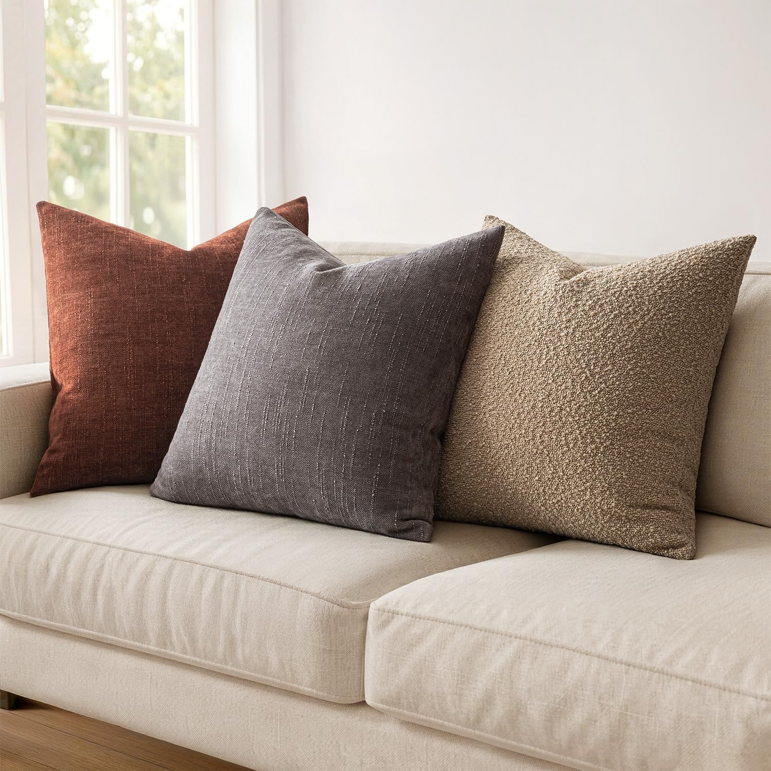 MIULEE Pack of 2 Decorative Throw Pillow Covers Soft Thick Solid Textured Chenille Throw Pillows Neutral Farmhouse Modern Home Decor for…