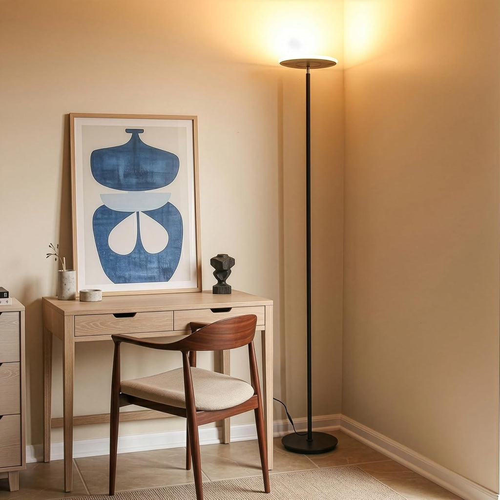 Brightech Sky LED Floor lamp, Torchiere Super Bright Floor Lamp for Living Room Decor & Office - Dimmable, Tall Standing Torch Lamp with Wa…