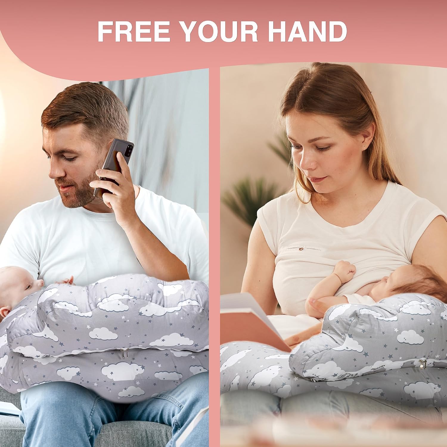 Nursing Pillow – Breastfeeding Pillows with Security Fence for Enhanced Support & Comfort – Removable Cotton Cover, Adjustable Waist…