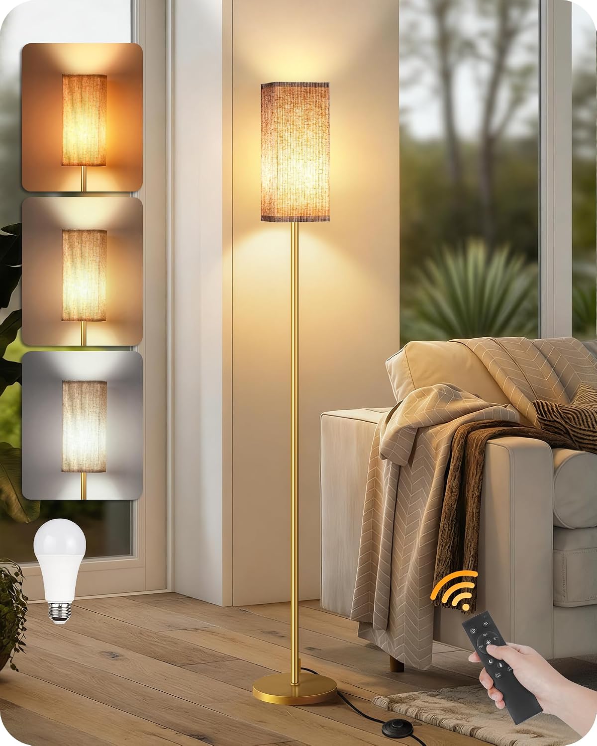 64.2” Dimmable Floor Lamp for Living Room with Remote and Foot Switch, Corner Floor Lamp for Bedroom, Includes 10W A19 Bulb, Modern…