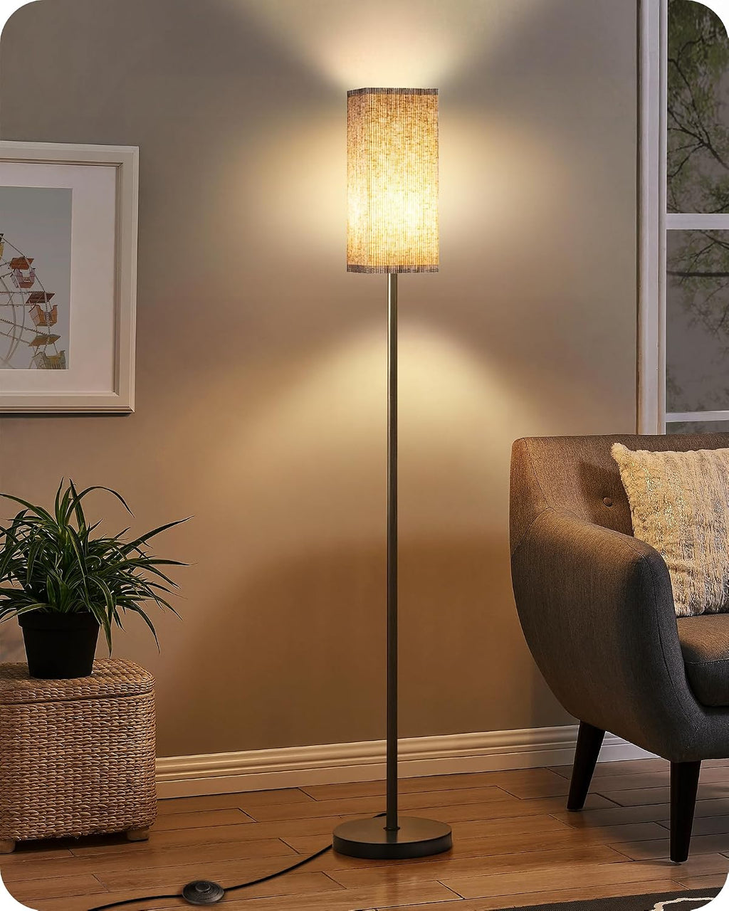 64.2” Dimmable Floor Lamp for Living Room with Remote and Foot Switch, Corner Floor Lamp for Bedroom, Includes 10W A19 Bulb, Modern…