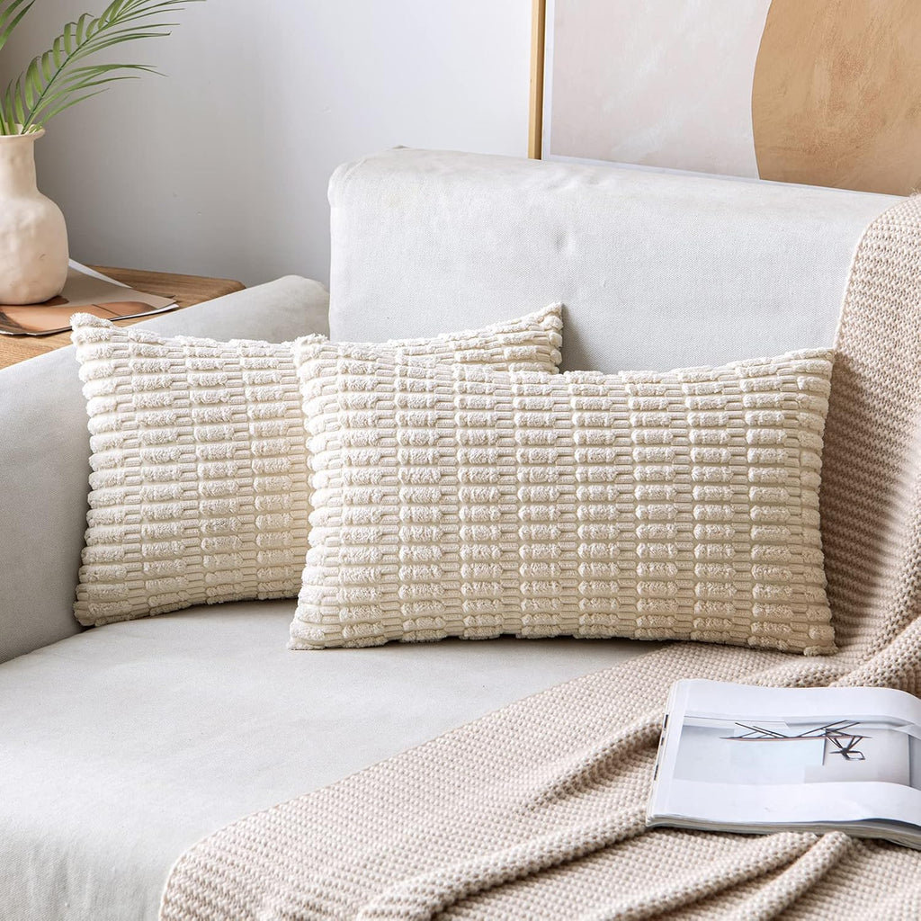 Miulee Pack of 2 Corduroy Decorative Lumbar Throw Pillow Covers 20x12 Inch Soft Boho Striped Pillow Covers Modern Farmhouse Home Decor for…