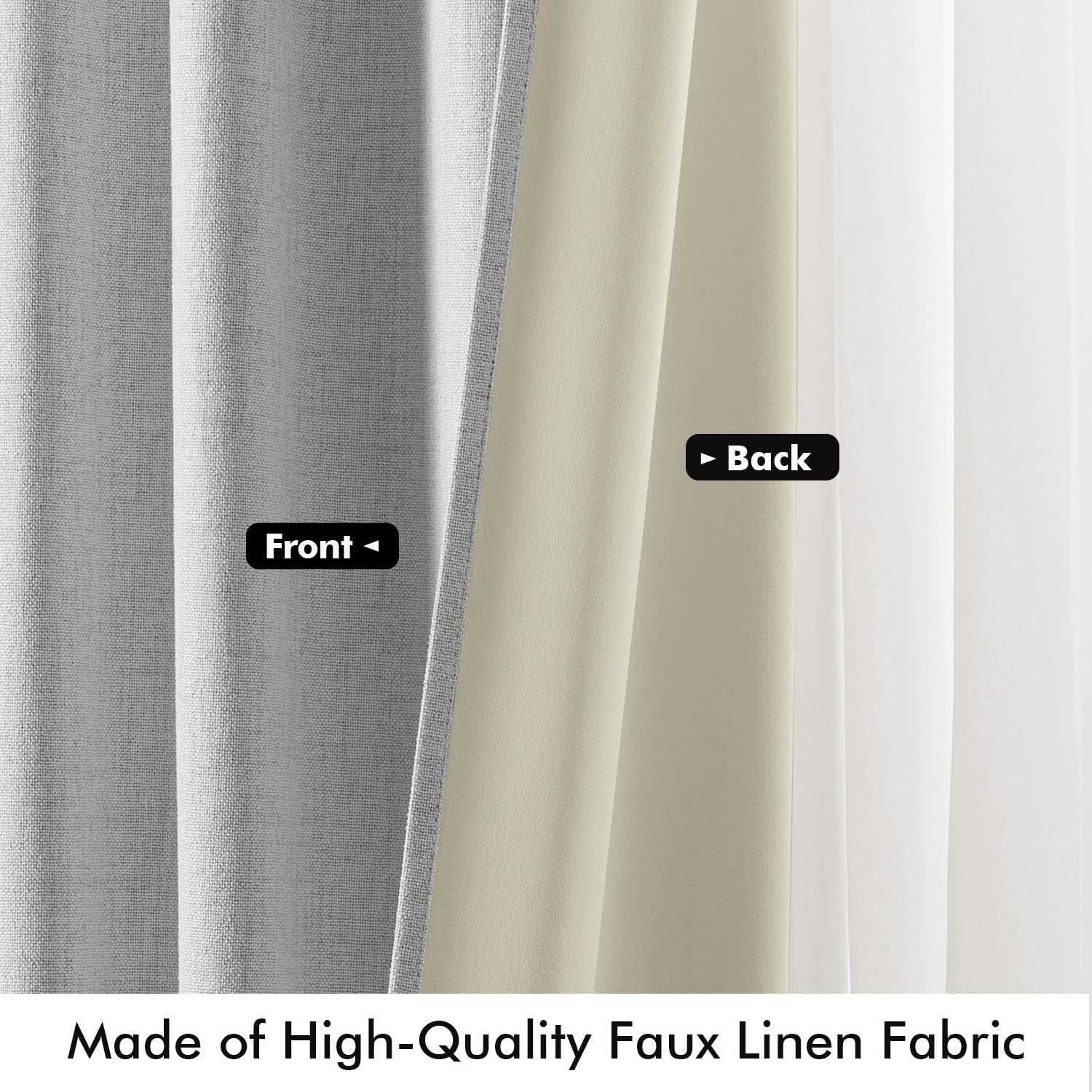 Miulee 100% Blackout Linen Curtains for Bedroom, Grey Solid Luxury Decor Thermal Insulation Room Darkening Drapes for Living Room Nursery B…