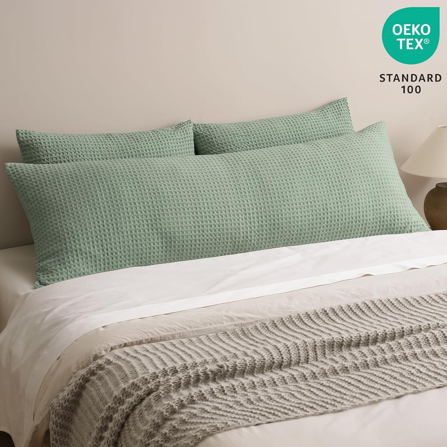 Phf Ultra Soft Waffle Body Pillowcase, Sage Green, 20" x 54", Polyester, Breathable, Skin-Friendly, Zipper Closure Green