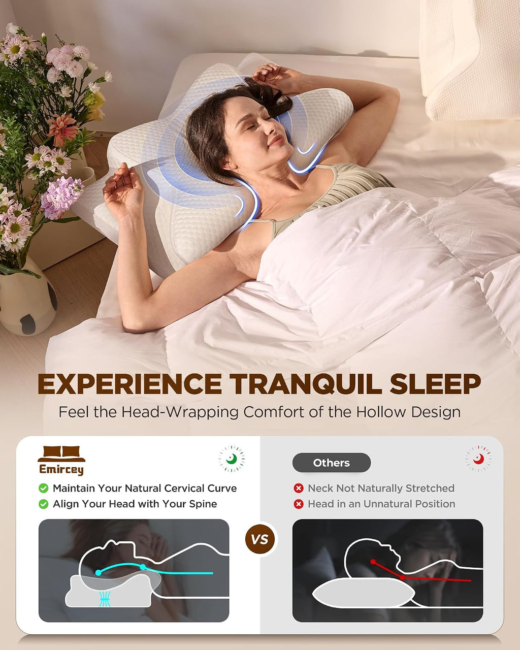 Emircey Sleep Cervical Neck Pillow Sleeping, Ergonomic Contour Side Sleeper Pillows Adults, Cooling Orthopedic Pillow Suppo…