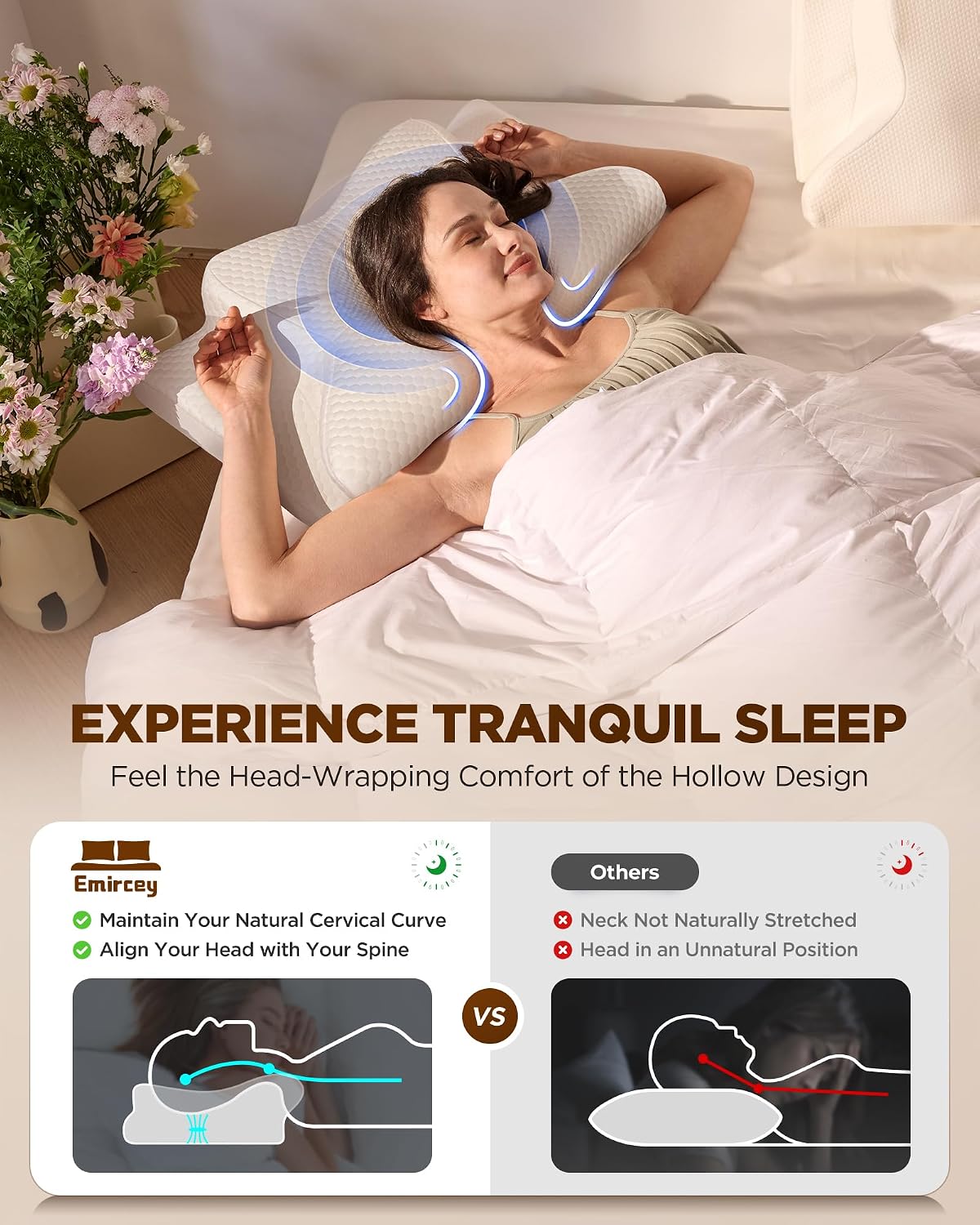 Emircey Sleep Cervical Neck Pillow Sleeping, Ergonomic Contour Side Sleeper Pillows Adults, Cooling Orthopedic Pillow Suppo…