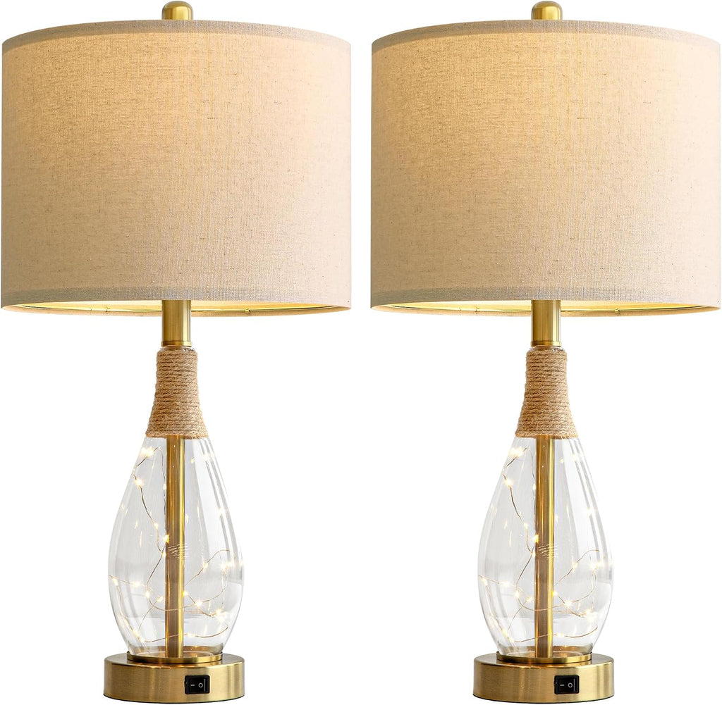 OYEARS 23" Table Lamps for Living Room Set of 2 Bedside Lamps for Night Stands Bedroom Lamps Farmhouse Rattan Boho Lamp Glass Nightlight…