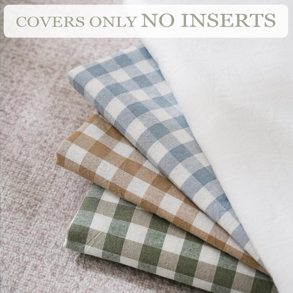 Qilunn 2 Pack Sage Green White Plaid Ruffle Pillow Shams Standard Size 20x26 inches, 100% Cotton Gingham Checkered Farmhouse Pillowcases fo…