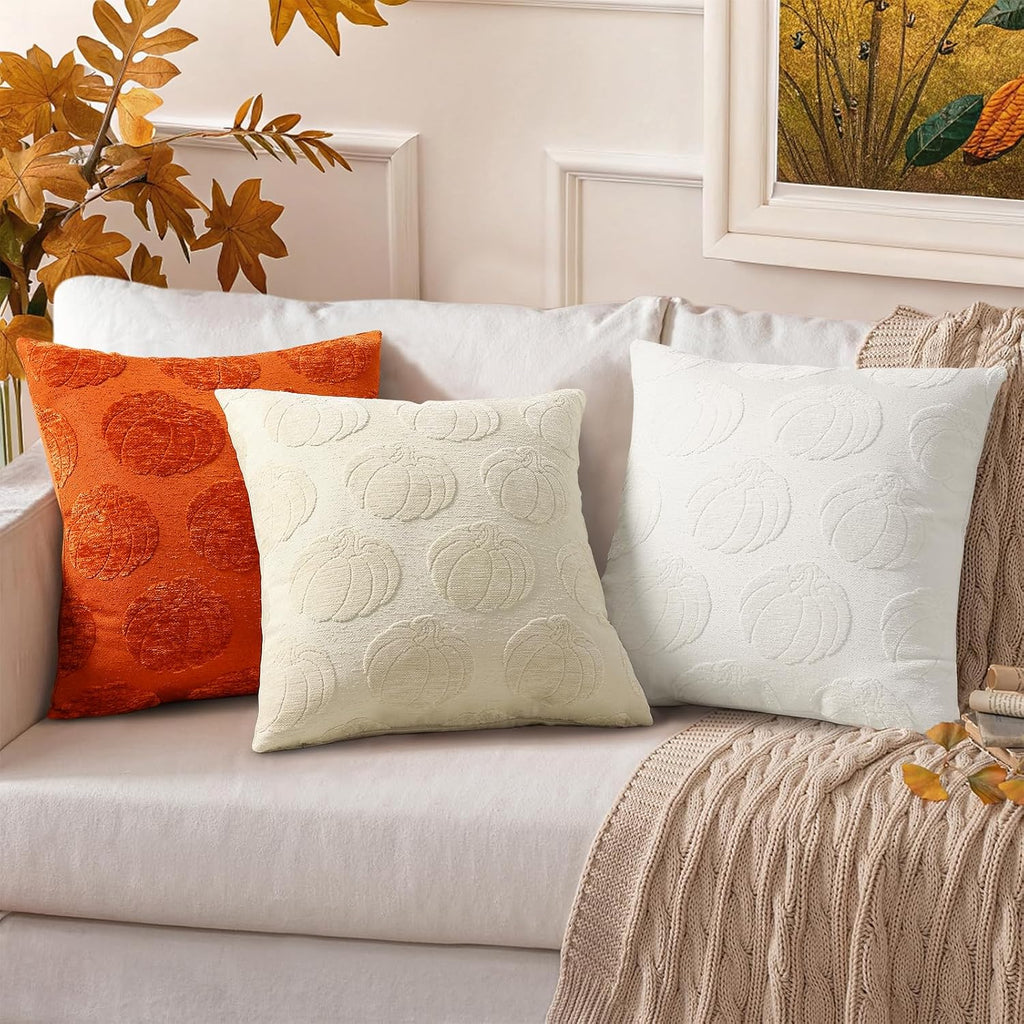 decorUhome Decorative Rust Pumpkin Thanksgiving Throw Pillow Covers 20x20 Set of 2, Soft Chenille Jacquard Farmhouse Textured Pillow…