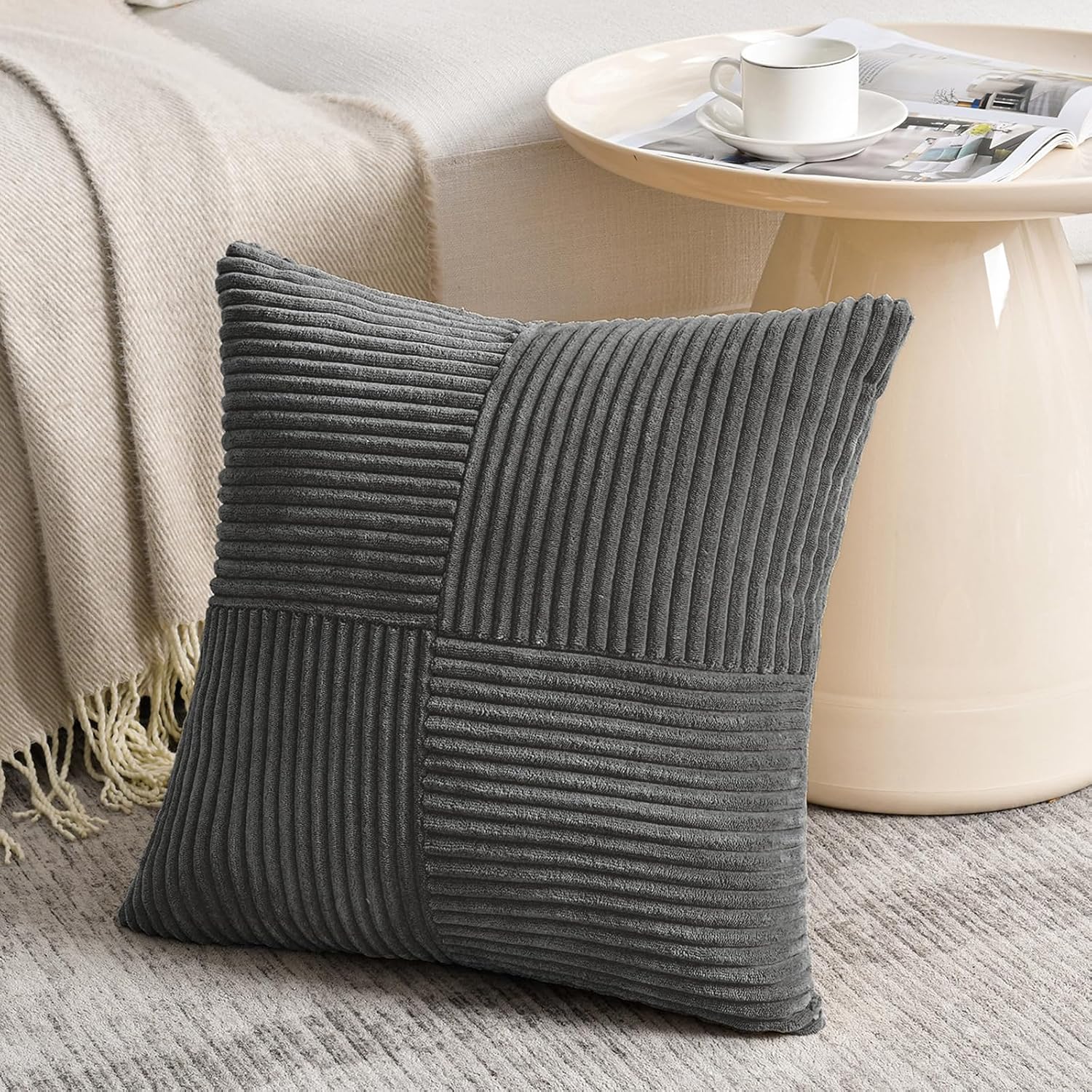 Fancy Homi 2 Packs Dark Gray Decorative Throw Pillow Covers 18x18 Inch for Living Room Couch Sofa, Rustic Farmhouse Boho Home Decor, Soft…