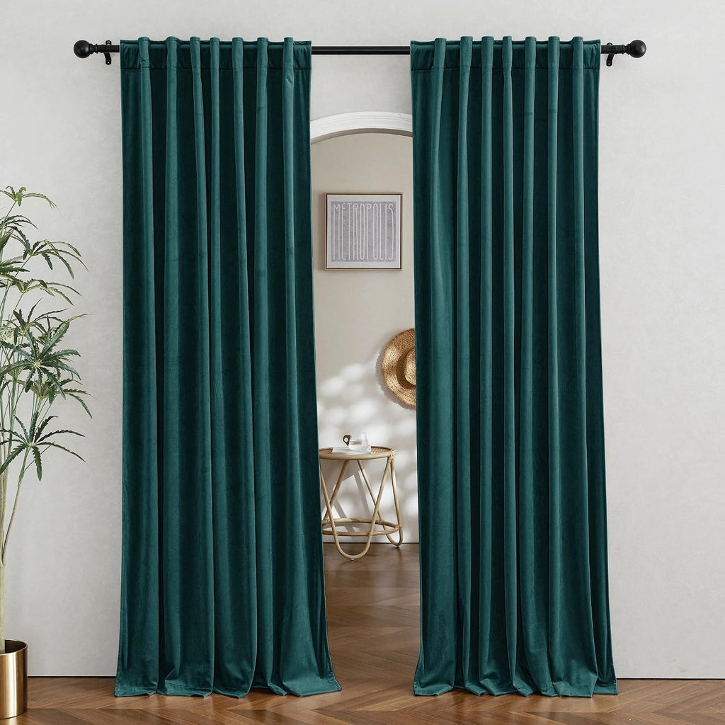 Rybhome RYB HOME Peacock Blue Velvet Curtains for Bedroom Living Room, Thermal Insulated Privacy UV Heat Blocking Luxurious Soft Rod Pocket…
