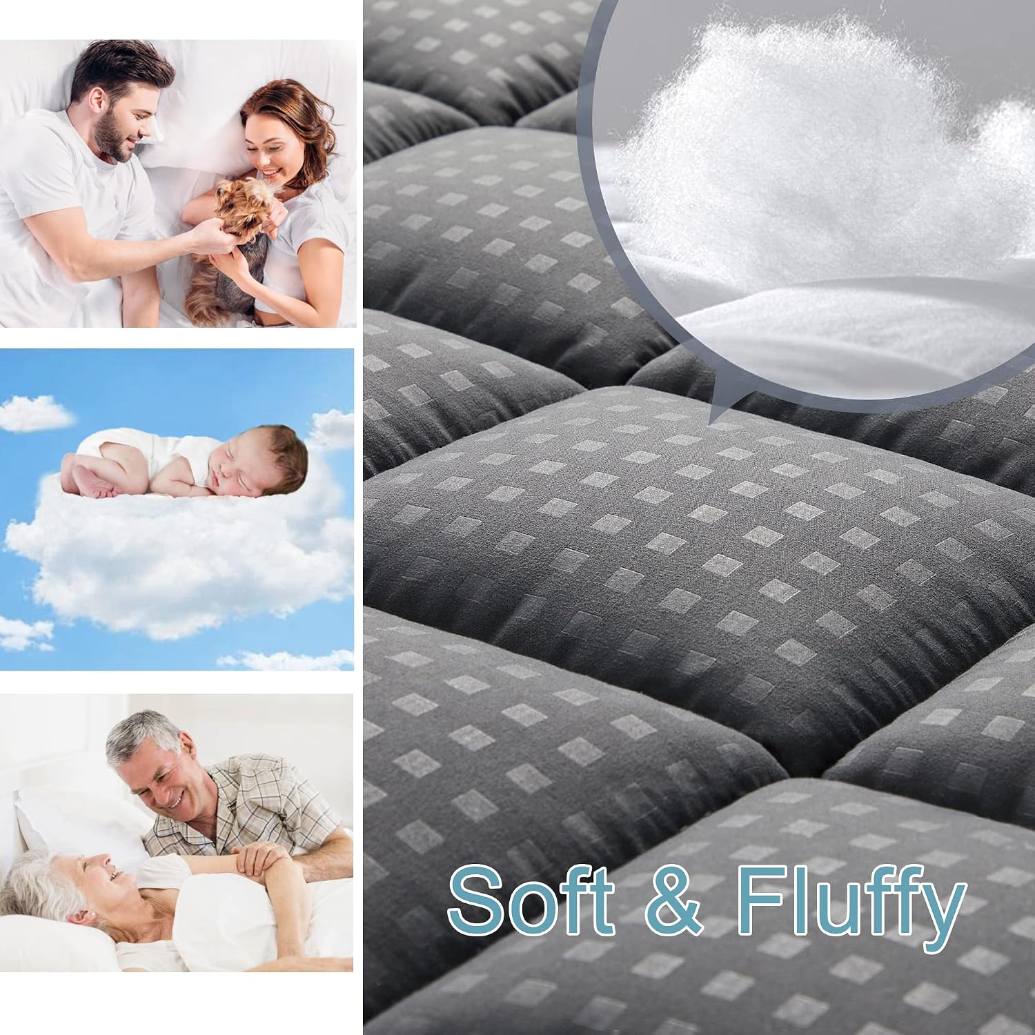 HYLEORY Twin Mattress Pad Quilted Fitted Mattress Protector Cooling Pillow Top Mattress Cover Breathable Fluffy Soft Mattress Topper with…