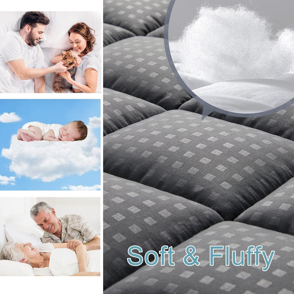 HYLEORY California King Mattress Pad Quilted Fitted Mattress Protector Cooling Pillow Top Mattress Cover Breathable Fluffy Soft Mattress…