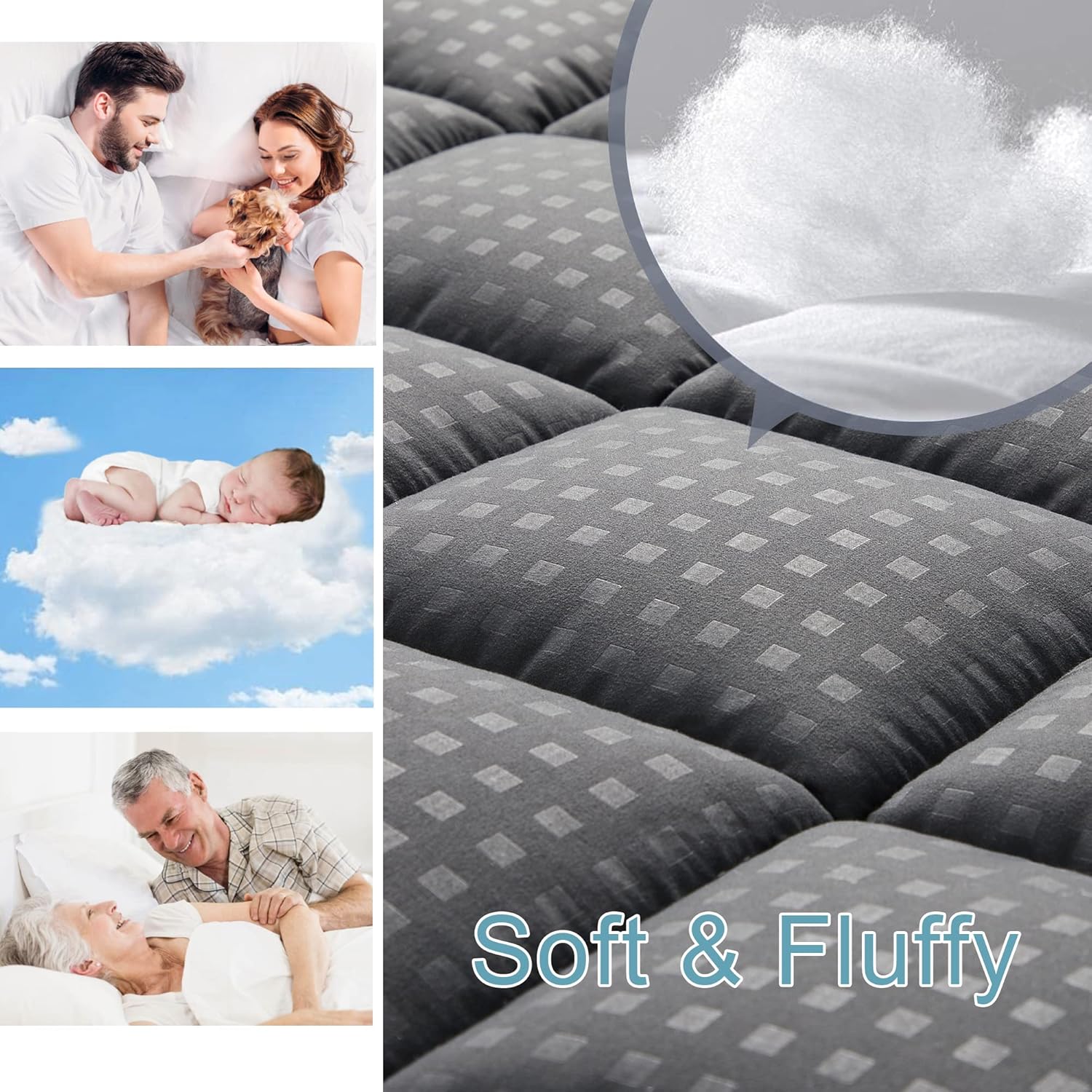 HYLEORY California King Mattress Pad Quilted Fitted Mattress Protector Cooling Pillow Top Mattress Cover Breathable Fluffy Soft Mattress…