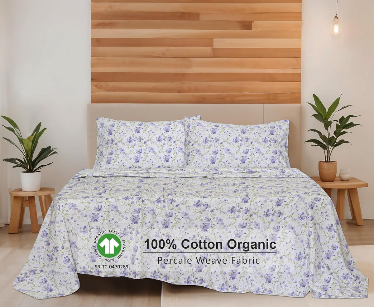 Ruvanti 100% Cotton Organic Percale Sheets Split King Size – Crisp Cooling Bed Sheets for Hot Sleepers, Deep Pocket 15”, Soft Peach Finish,…
