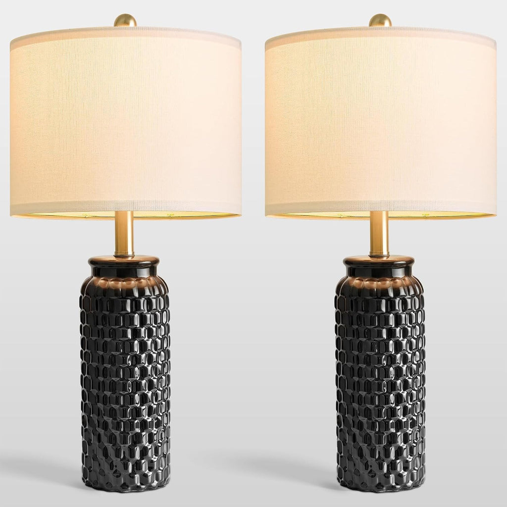 USumkky 24" Modern Ceramic Black Bedside Lamp Set of 2 Table Lamp for Bedroom Decor Farmhouse Table Lamp for Living Room Office Dorm