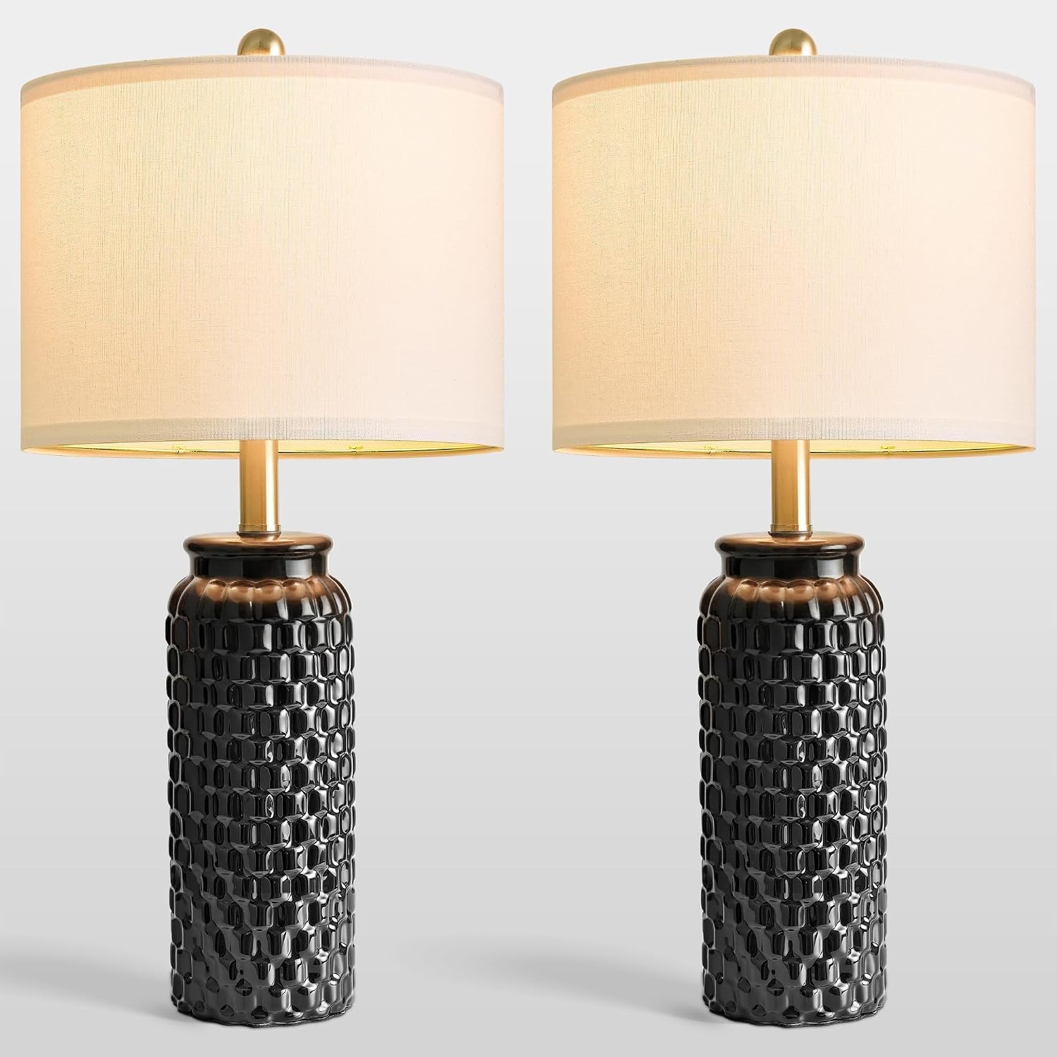 USumkky 24" Modern Ceramic Black Bedside Lamp Set of 2 Table Lamp for Bedroom Decor Farmhouse Table Lamp for Living Room Office Dorm