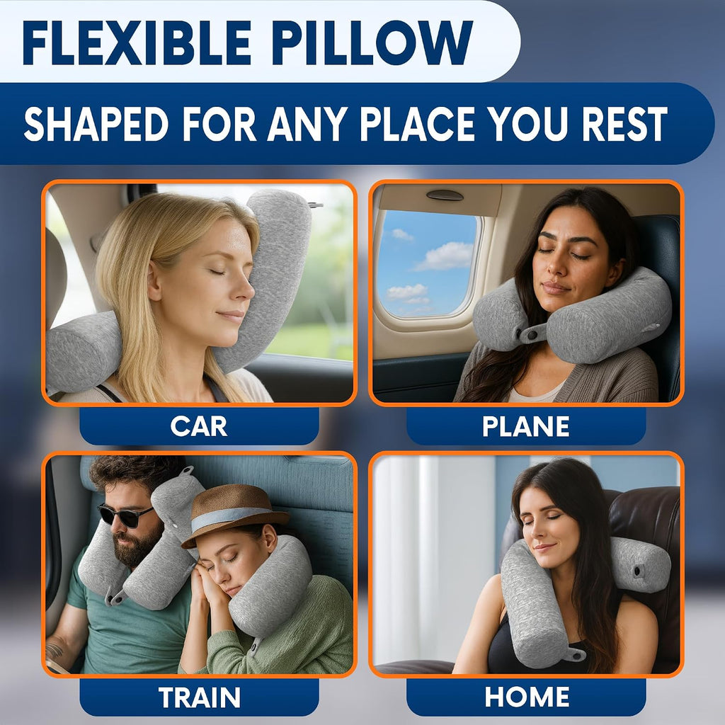 Twist Memory Foam Neck Pillow Travel Airplane, Car & Train - Adjustable & Bendable Airplane Pillow for Long Flight, Breathable, Washable…