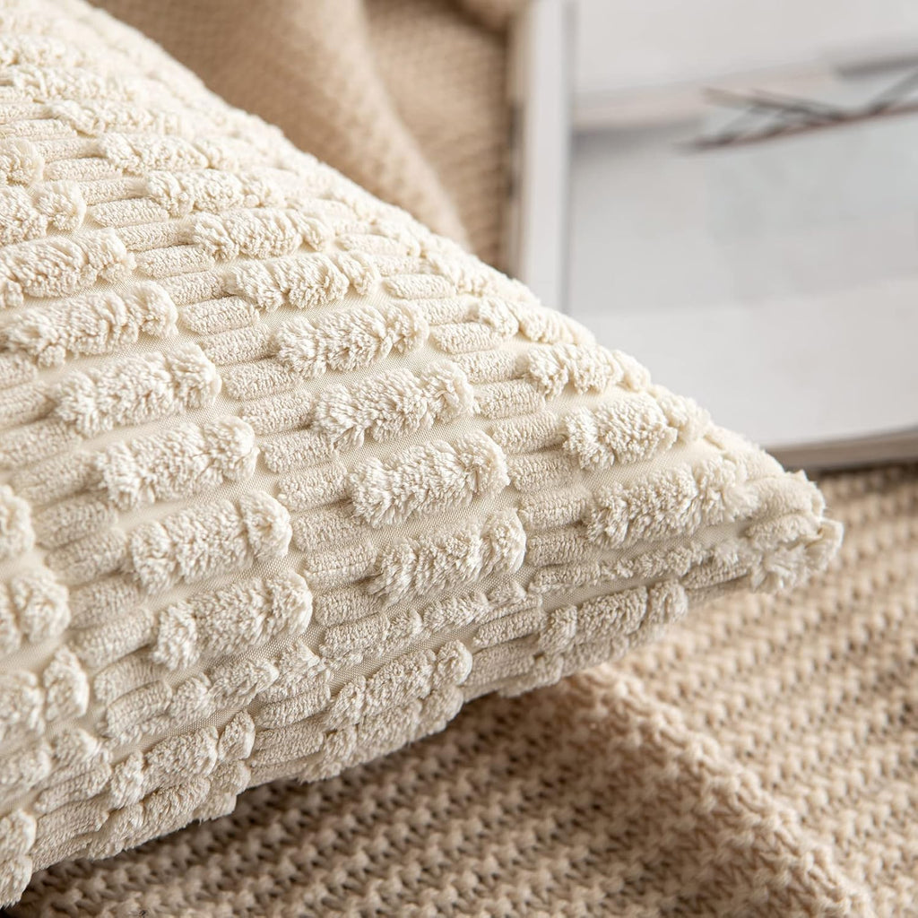 Miulee Pack of 2 Corduroy Decorative Euro Sham Throw Pillow Covers 22x22 Inch Soft Boho Striped Pillow Covers Modern Farmhouse Home Decor f…