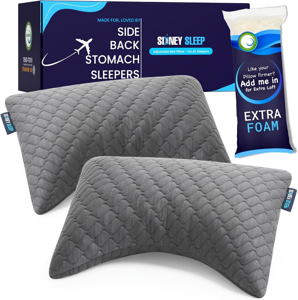 Sidney Sleep Set of 2 Mini Travel Size Neck Pillows - Knee Pillow - Back Lumbar Support - Curved Bed Pillow - 14 x 19 Inches - Adjustable…