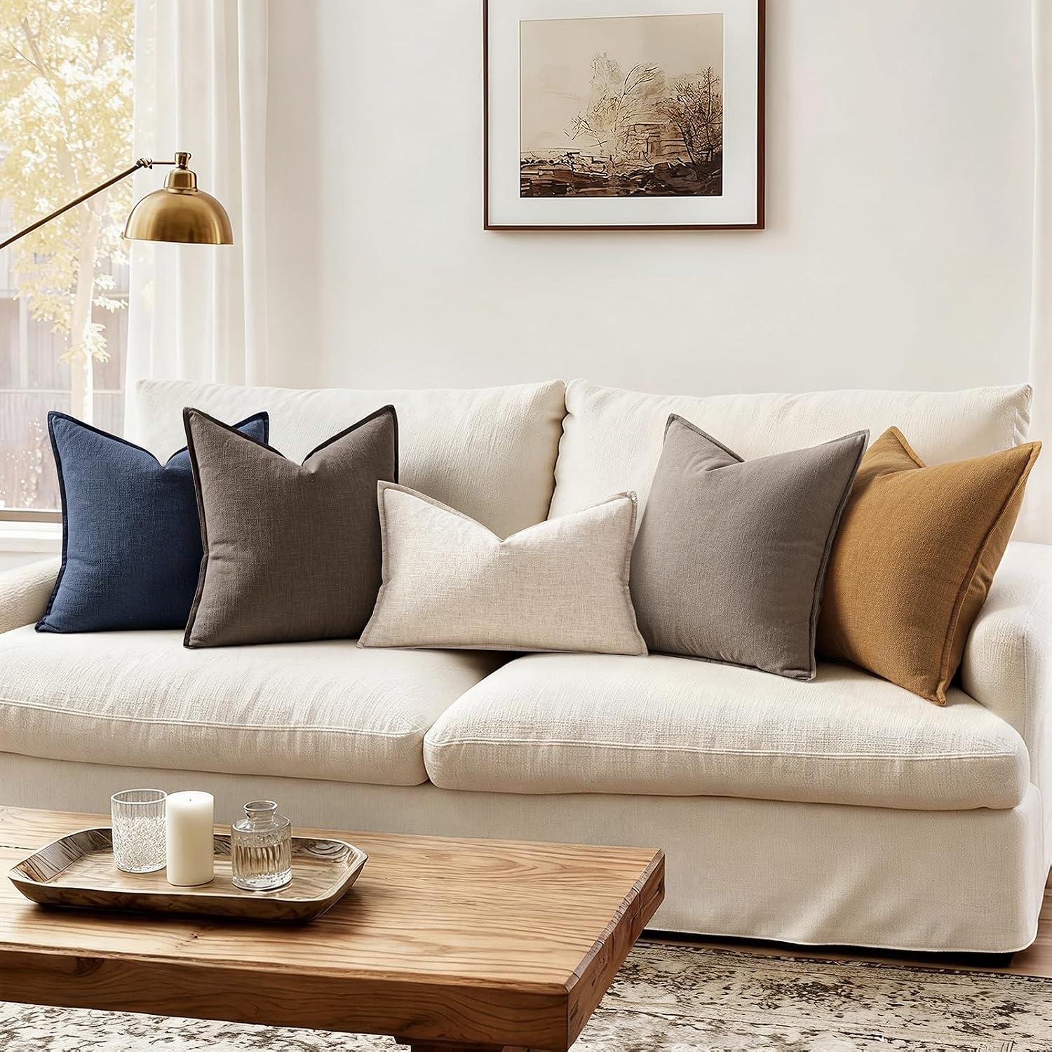 Anroduo Pack of 2 Decorative Linen Pillow Covers Camel Brown Neutral Farmhouse Boho Soild Cushion Case Soft Accent Pillowcase for Couch Sof…