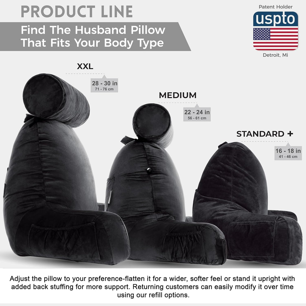 Husband Pillow XXL The Original for Adults - 30" Tall Backrest for Sitting Up in Bed - Firm Support Reading & Bed Rest Pillows for…