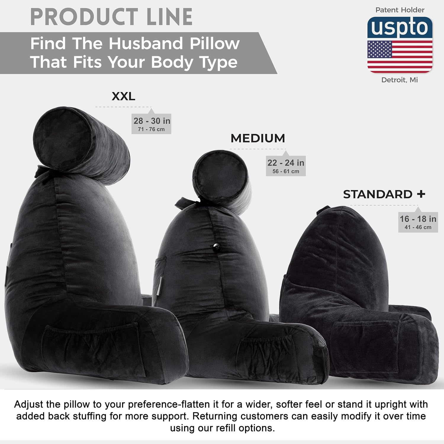 Husband Pillow XXL The Original for Adults - 30" Tall Backrest for Sitting Up in Bed - Firm Support Reading & Bed Rest Pillows for…