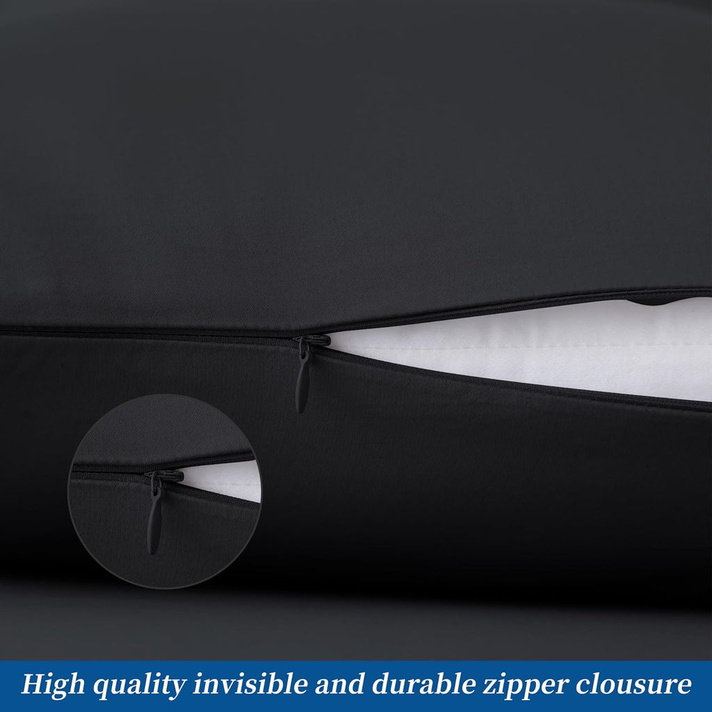 ZaizaiHome Standard Pillow Protector Set of 2, 100% Egyptian Cotton Pillow Cases with Zipper 400 Thread Count Sateen Weave Cotton Black Pil…