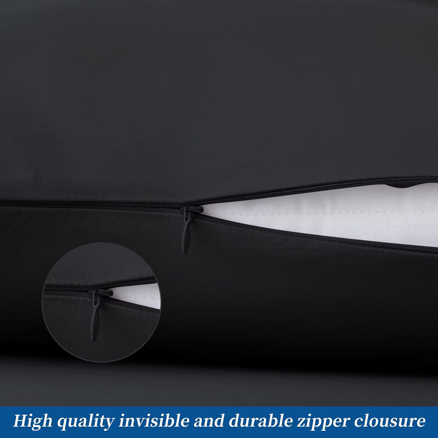 ZaizaiHome Standard Pillow Protector Set of 2, 100% Egyptian Cotton Pillow Cases with Zipper 400 Thread Count Sateen Weave Cotton Black Pil…