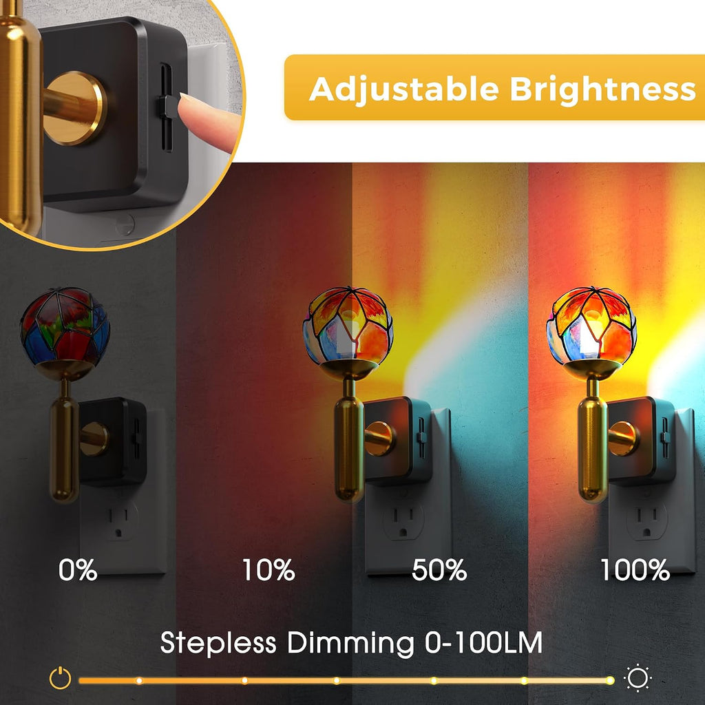 L LOHAS LED Vintage Night Light Plug in with 0-100% Stepless Dimming, Stained Glass Nightlight with Dusk to Dawn Sensor, Aesthetics Plug…