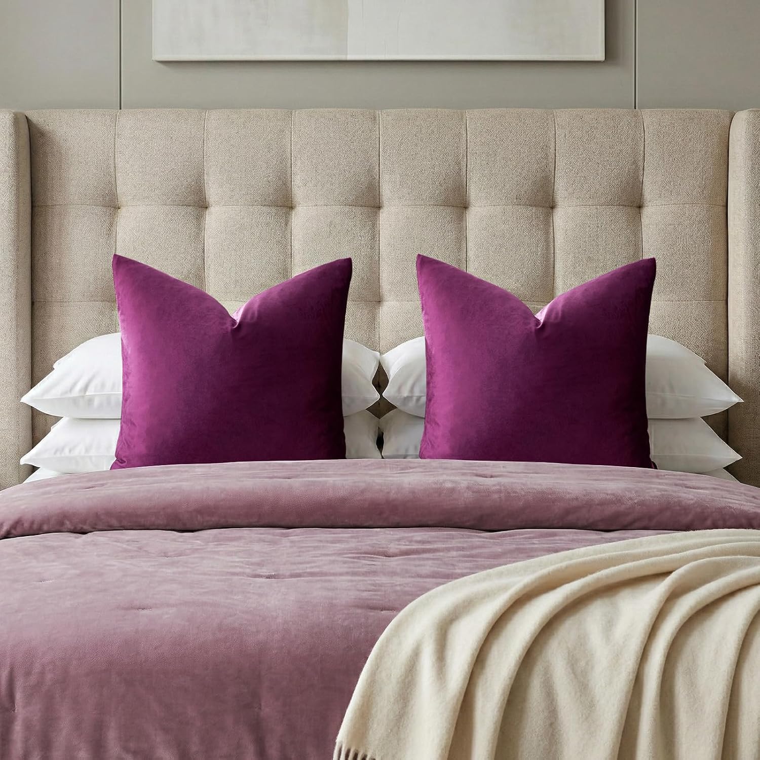 GIGIZAZAFocusingonhomedecoration GIGIZAZA Decorative Throw Pillow Covers 26x26, Set of 2 Purple Square Couch Pillow Covers, Velvet Sofa Boho…