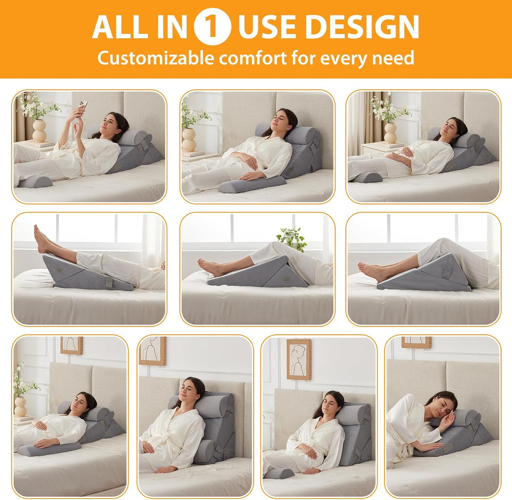 Ruqmuis 4PCS Wedge Pillow Set for After Surgery, Adjustable 9&12 Inch Bed Wedge Pillow for Sleeping, Incline Pillow Wedge for Headboard, Po…